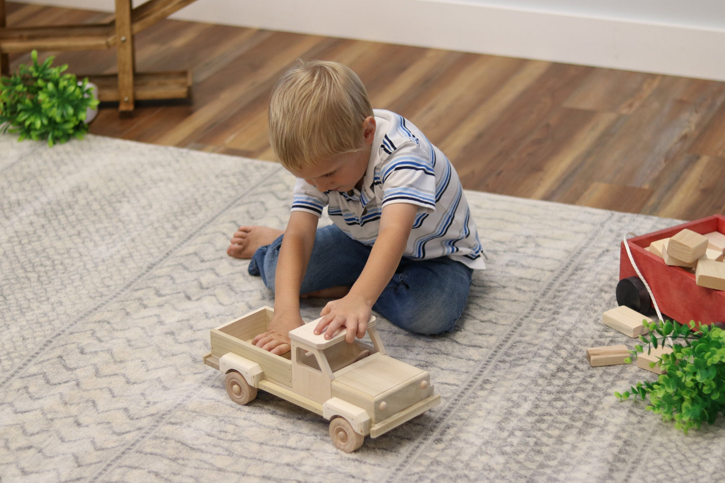 Amish-Made Wooden Pickup Truck Toy, Unfinished Wood