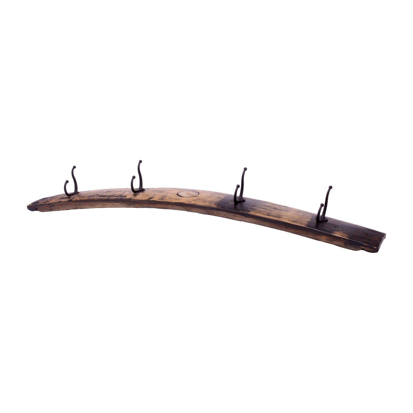 Rustic Wooden Coat Rack With 4 Metal Hooks, Made From Reclaimed Whiskey Barrel Staves