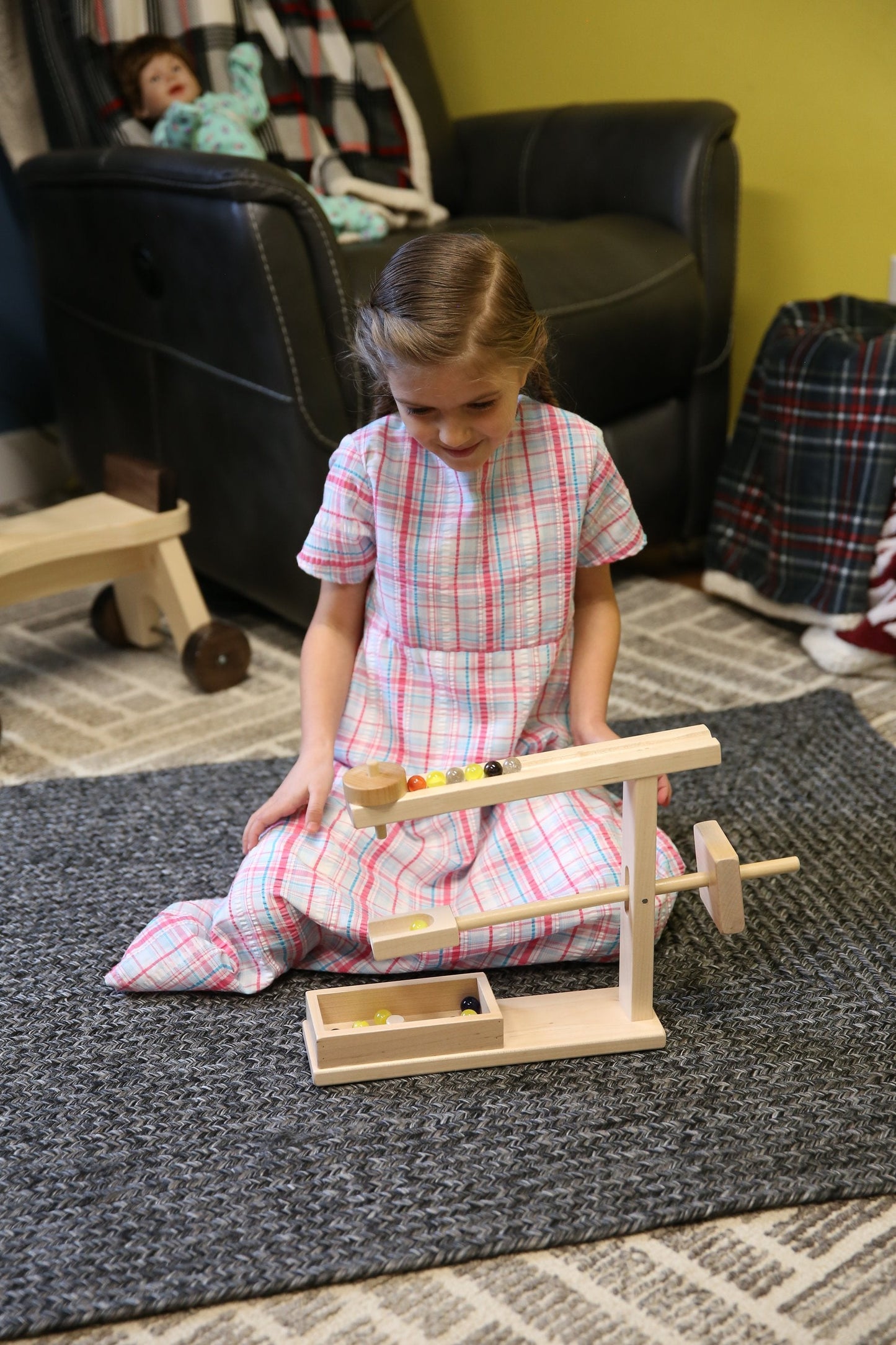 Amish-Made Wooden Marble Machine Toy, Marbles Included