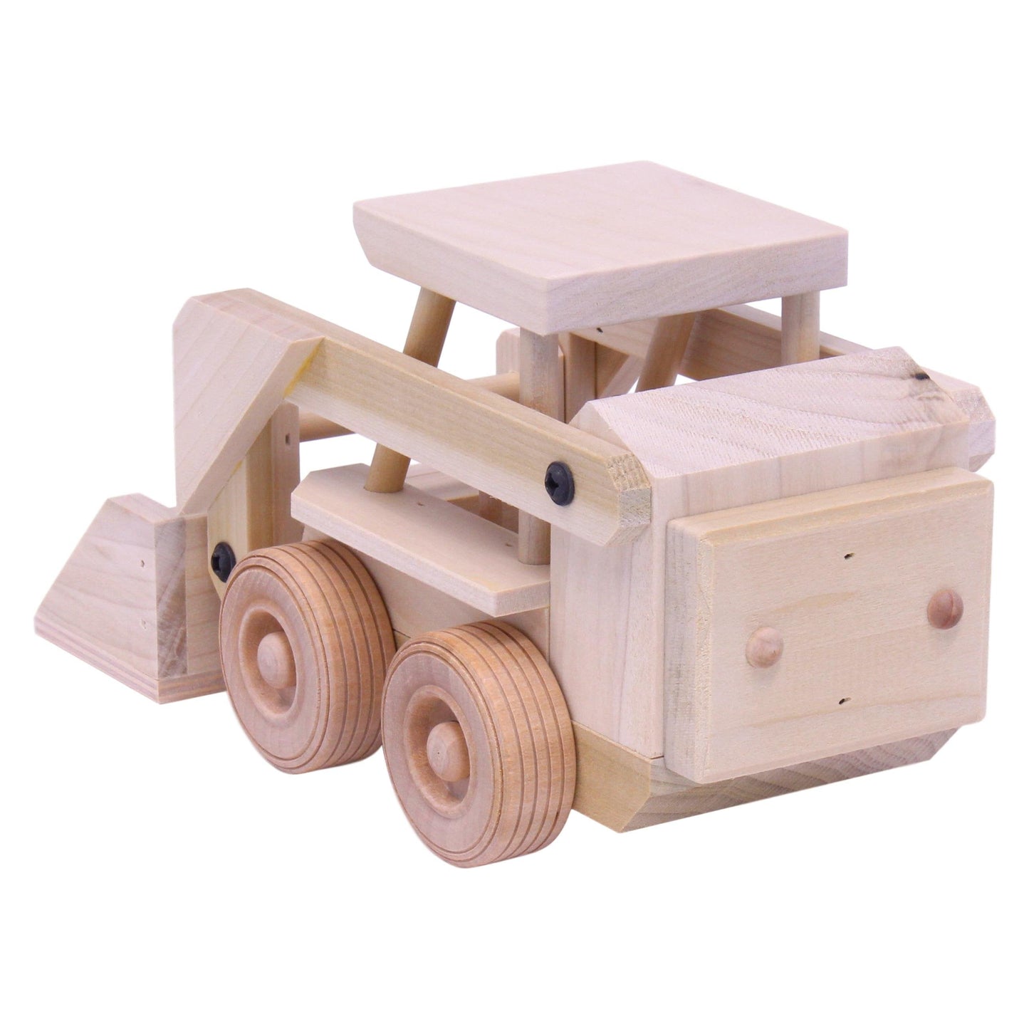 Amish-Made Wooden Skidloader Toy, Skid Steer with Movable Bucket