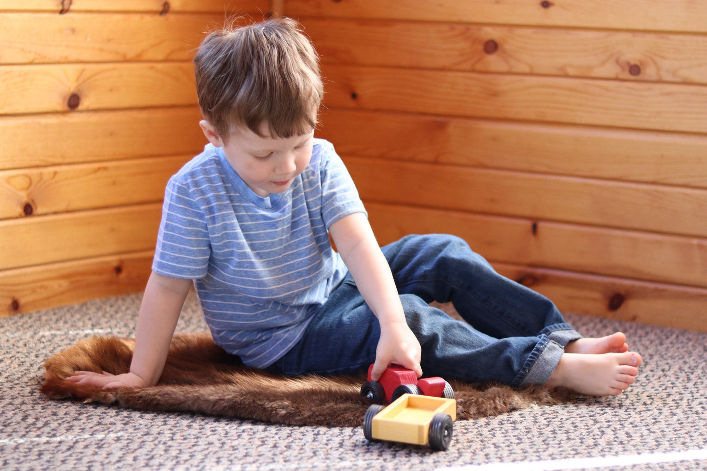 Amish-Made Wooden Tractor and Wagon Toy, Small