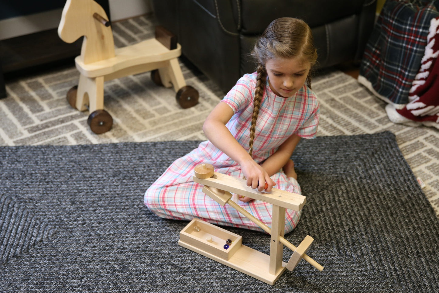 Amish-Made Wooden Marble Machine Toy, Marbles Included