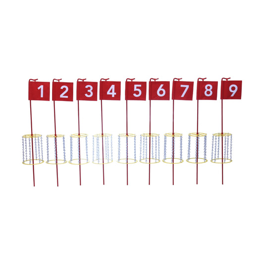 Set of 9 Metal Numbered Flags and Chain Cages for Flag Croquet, Amish-Made