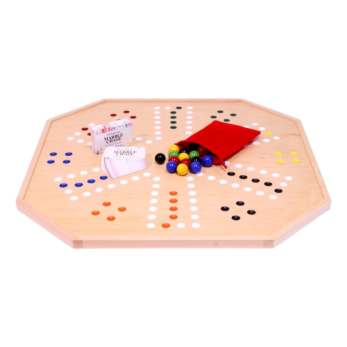 Wooden Marble Chase Board Game Set - 25" Wide Board - Double-Sided