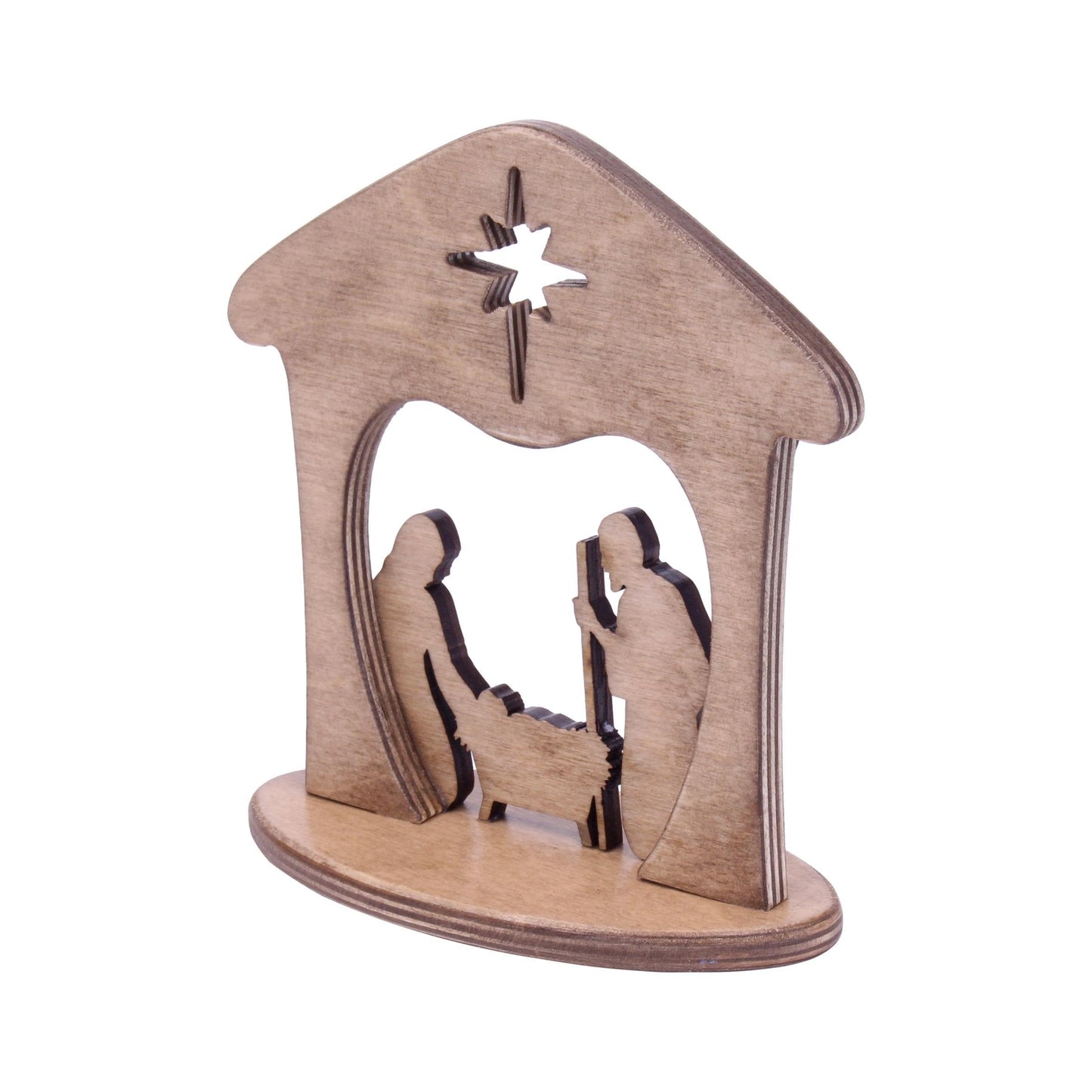 Wooden Manger Scene, One-Piece Nativity Set for Mantel or Shelf