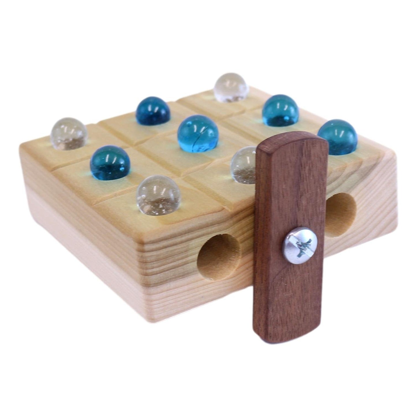 Amish-Made Wooden Travel Tic Tac Toe Game With Glass Marbles