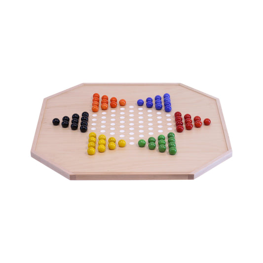 Aggravation and Chinese Checkers Combo Game Board Set - 25" Wide - Maple Wood - with Large 1" Marbles and Dice Included