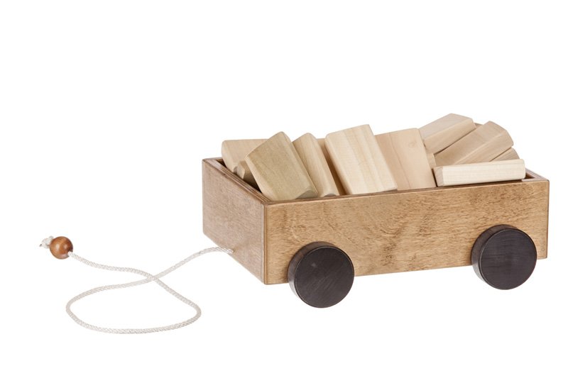 Wooden Toddler Pull Wagon Toy with Wood Building Blocks