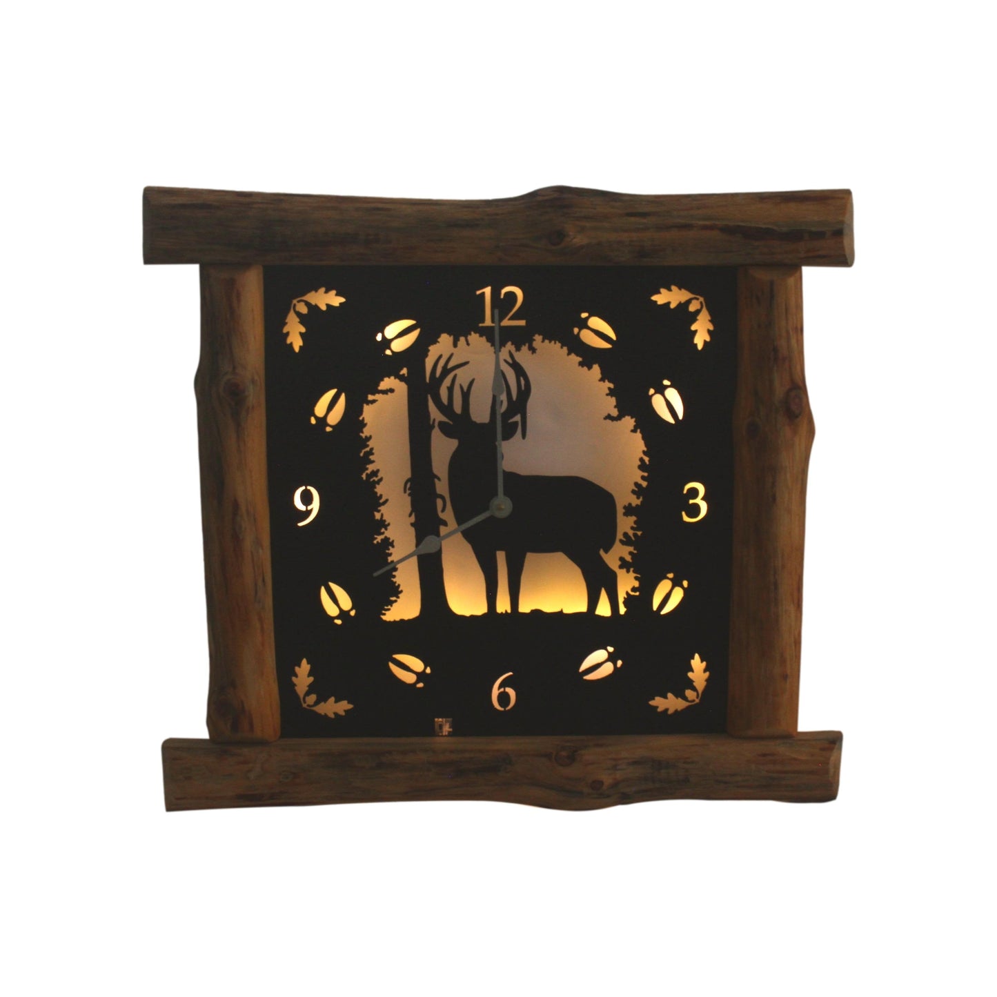 Large Rustic Wall Clock with 16" Analog Display, Background Lights and Wildlife Art