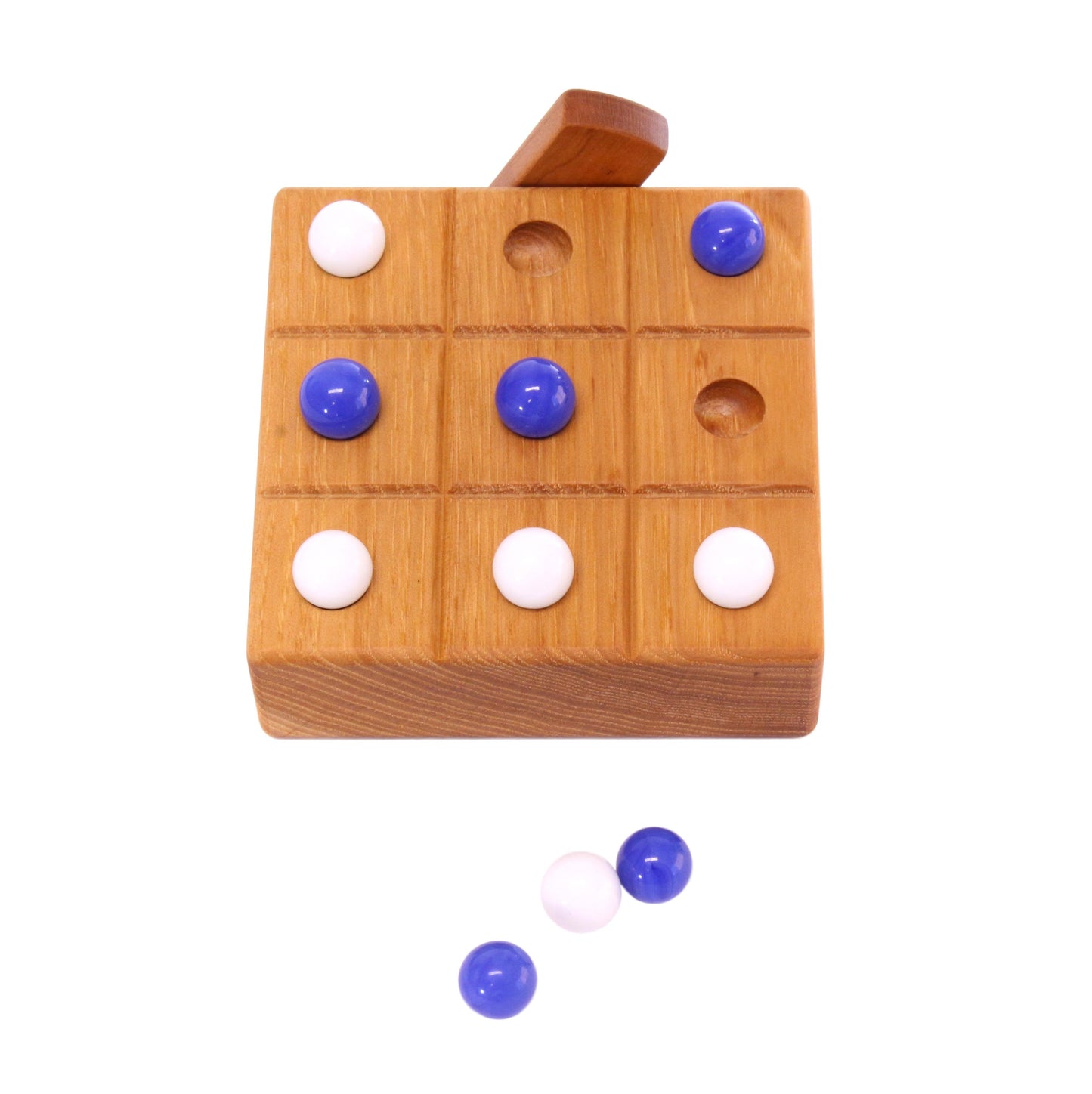 Amish-Made Wooden Travel Tic Tac Toe Game With Glass Marbles