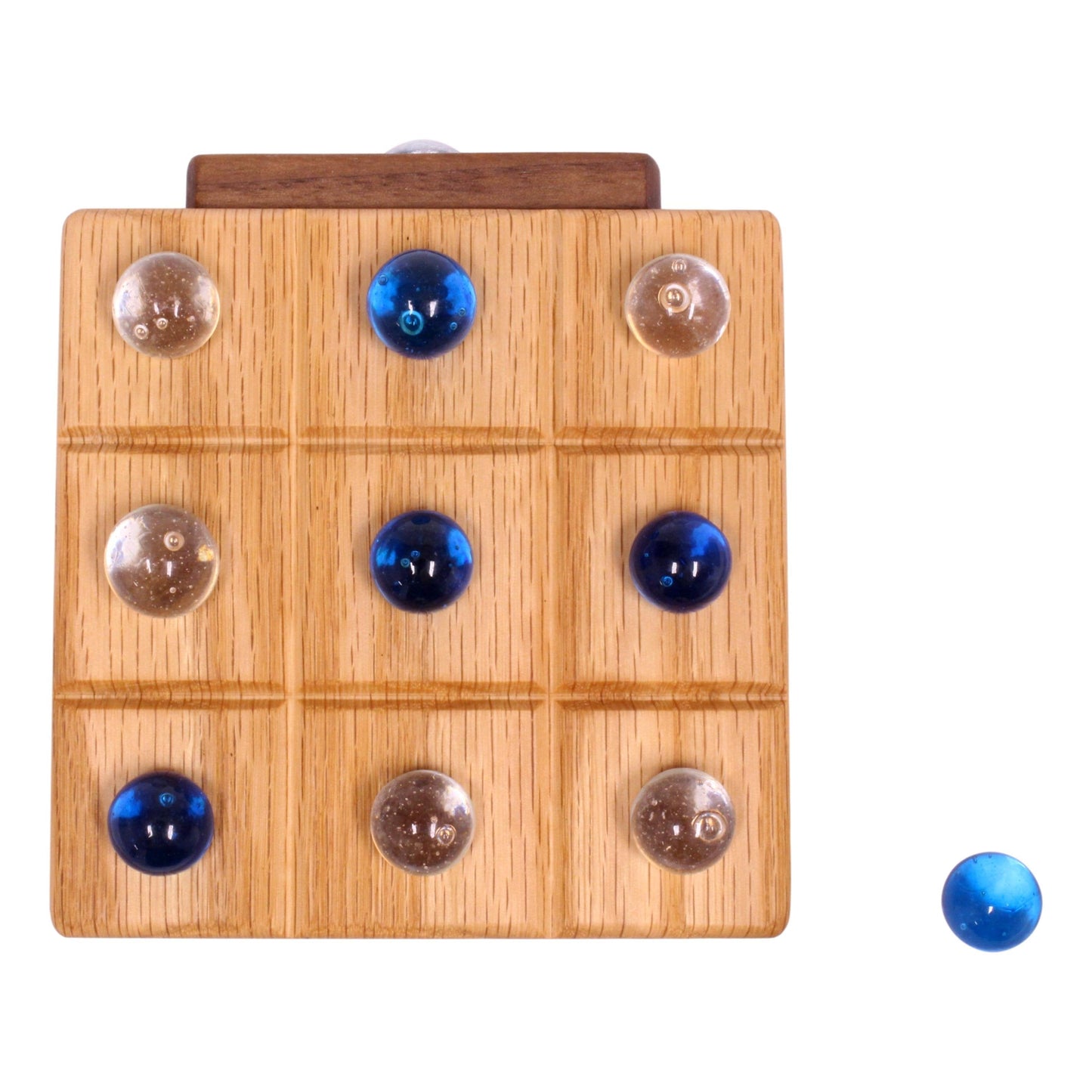 Amish-Made Wooden Travel Tic Tac Toe Game With Glass Marbles