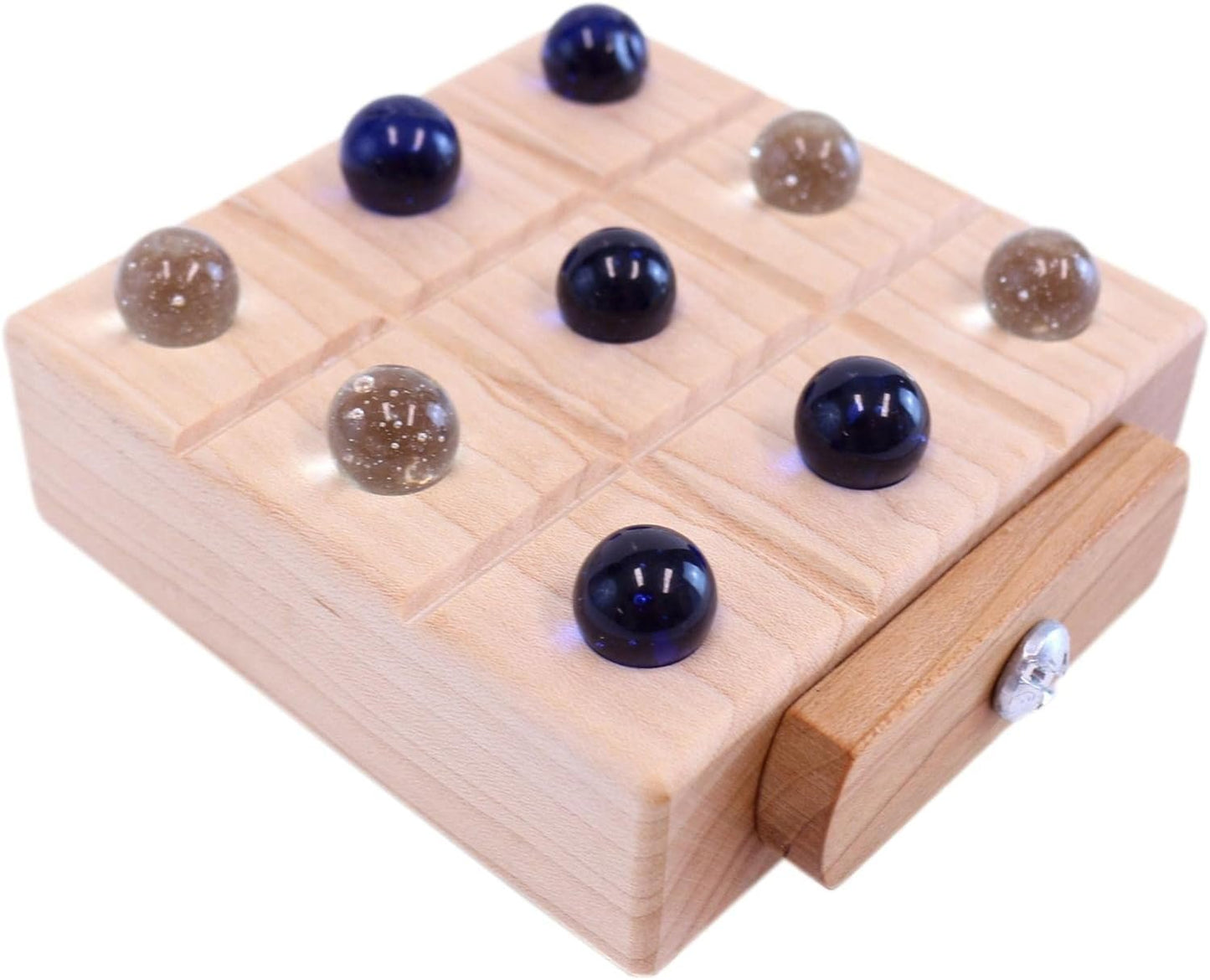 Amish-Made Wooden Travel Tic Tac Toe Game With Glass Marbles