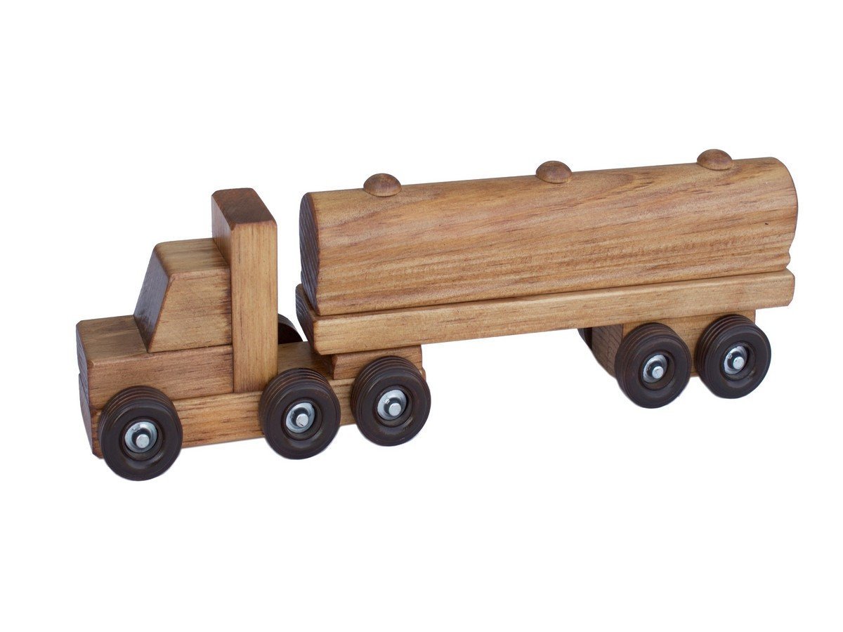 Wooden Tanker Semi Truck Toy, Small, Child-Safe Finish