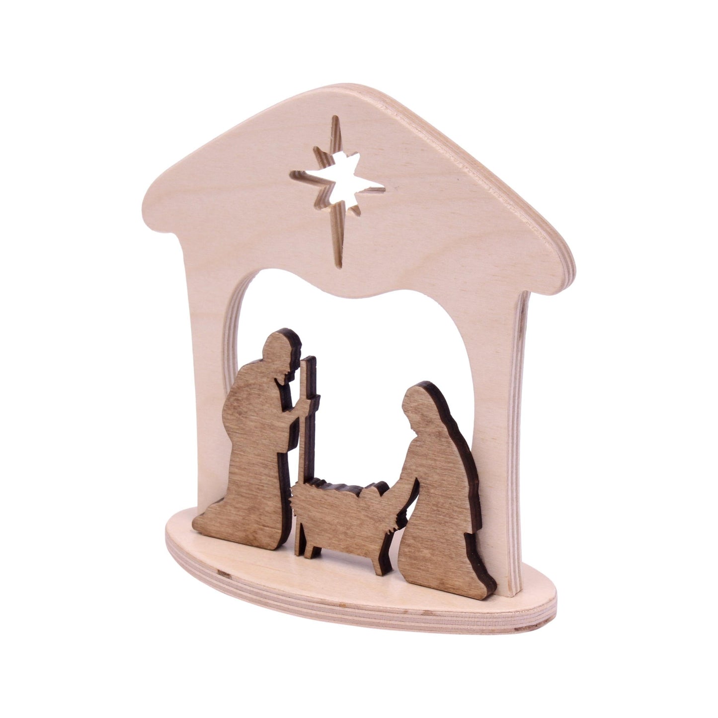 Wooden Manger Scene, One-Piece Nativity Set for Mantel or Shelf