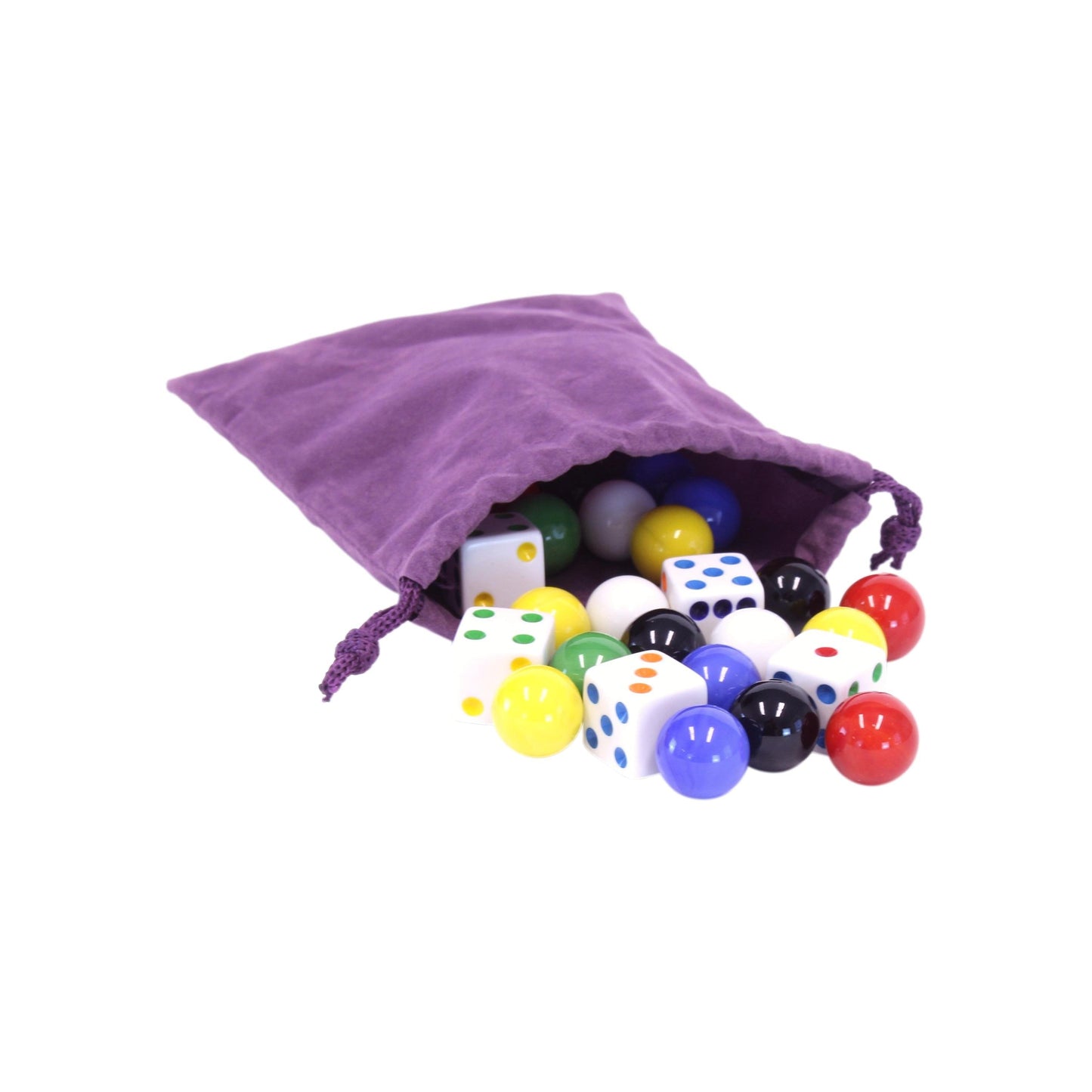 Bag of 24 Glass Marbles (16mm) and 6 Dice for Aggravation Game