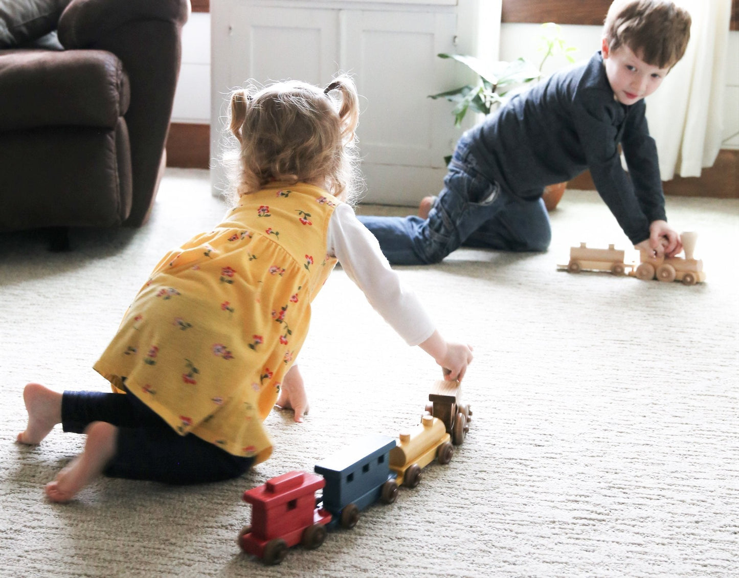 Wooden Toy Train Play Set, 24" Long, Kid-Safe Finish, Amish-Made