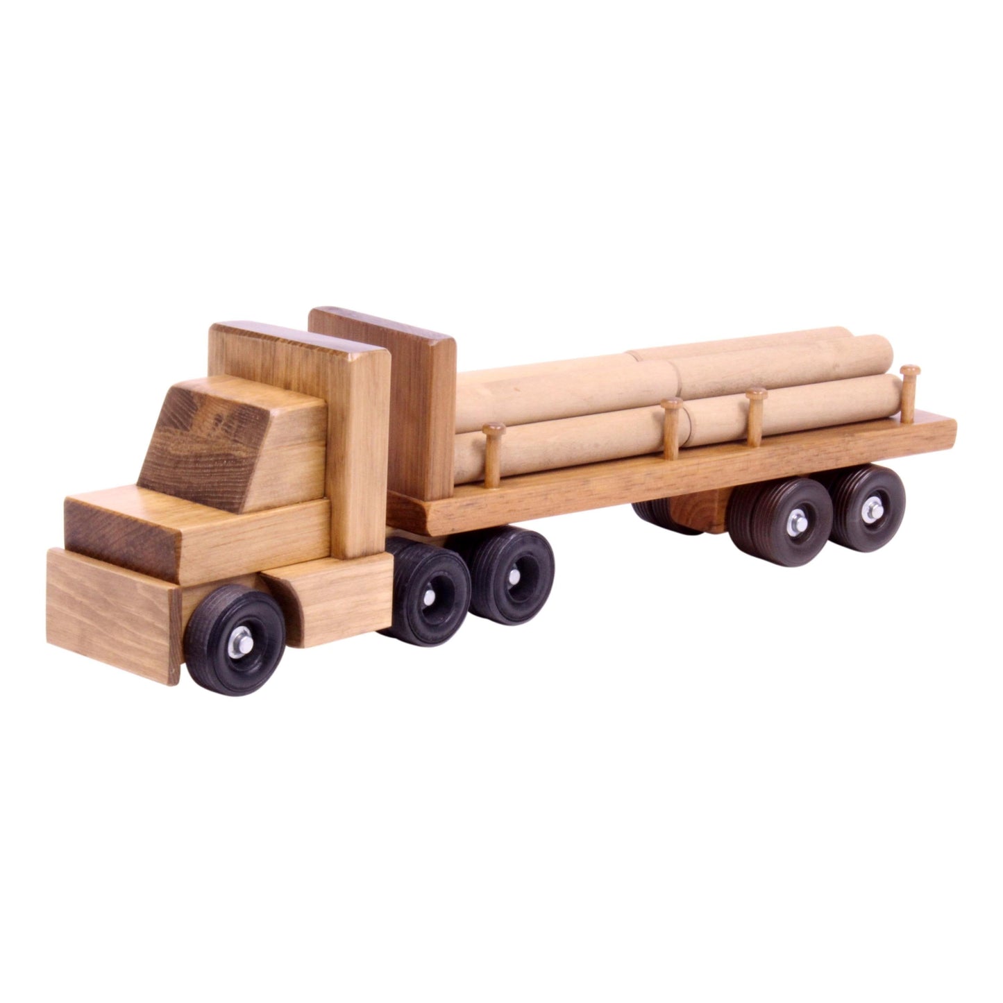 Amish-Made Wooden Log Semi Truck Toy, With Removable Logs