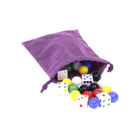 Bag of 24 Glass Marbles (16mm) and 6 Dice for Aggravation Game