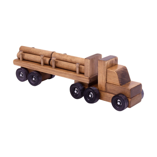 Amish-Made Wooden Log Semi Truck Toy, With Removable Logs