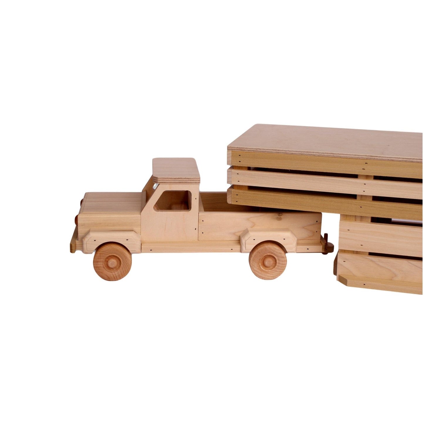 Amish-Made Wooden Toy Pickup and Gooseneck Trailer Set