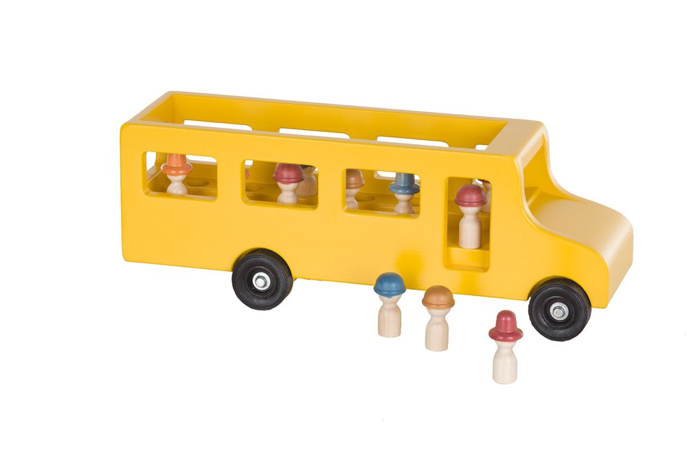 Amish-Made Wooden School Bus Toy With Little People