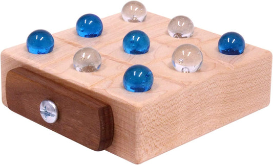 Amish-Made Wooden Travel Tic Tac Toe Game With Glass Marbles