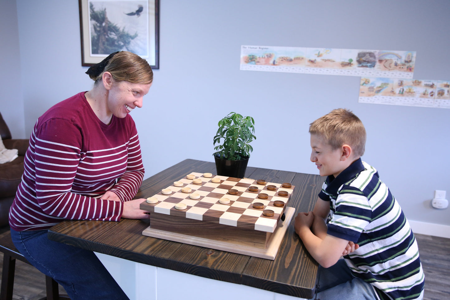 Deluxe Chess/Checkers Wooden Game Board Set - with Pullout Drawer