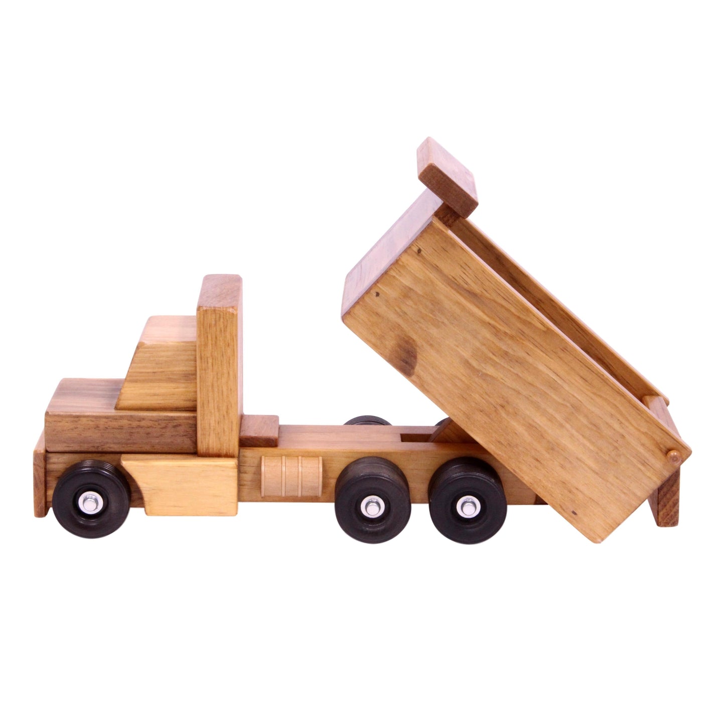 Wooden Dump Truck Toy With Real Rolling Wheels and Dumping Bed