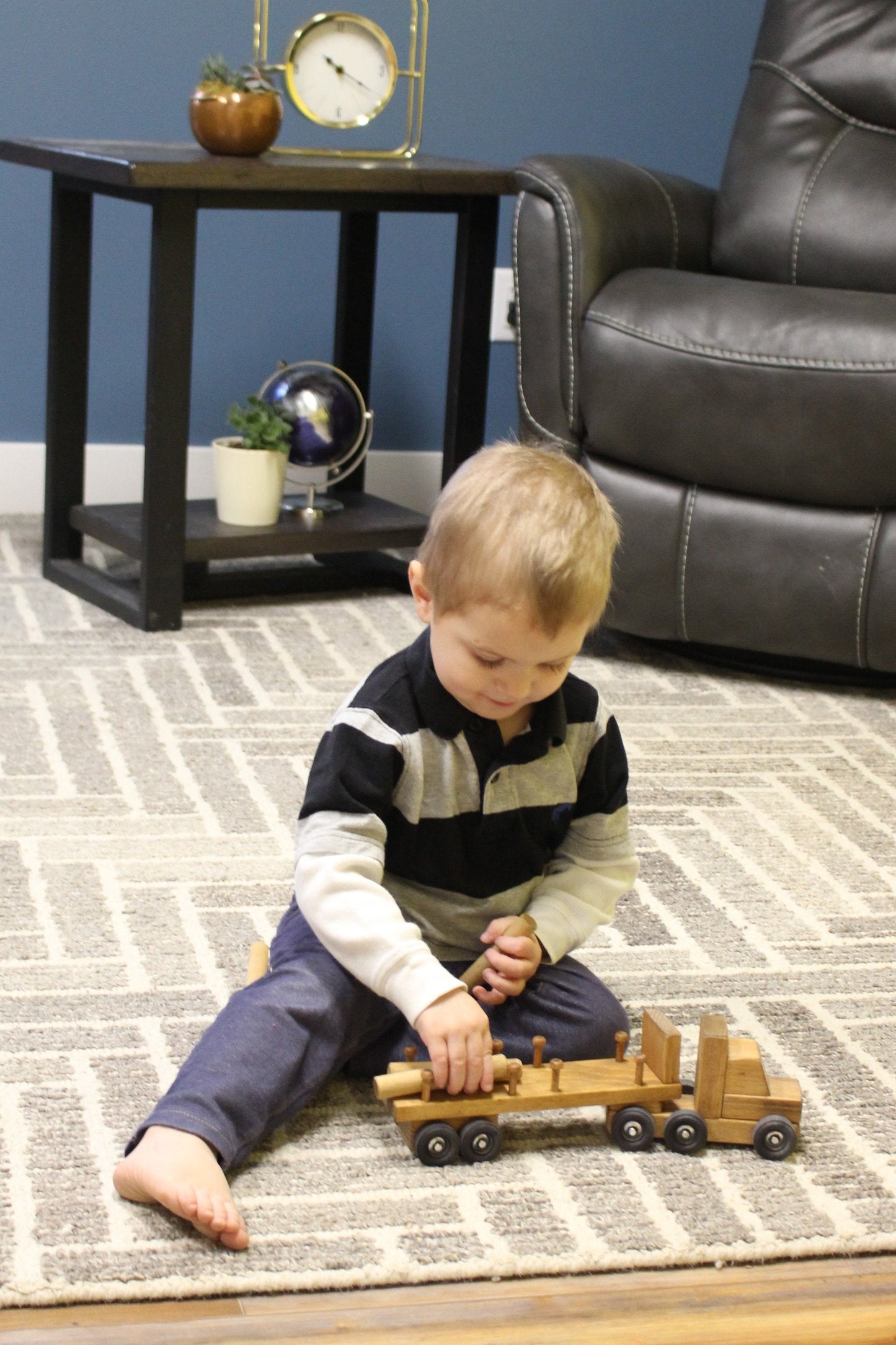 Amish-Made Wooden Log Semi Truck Toy, With Removable Logs