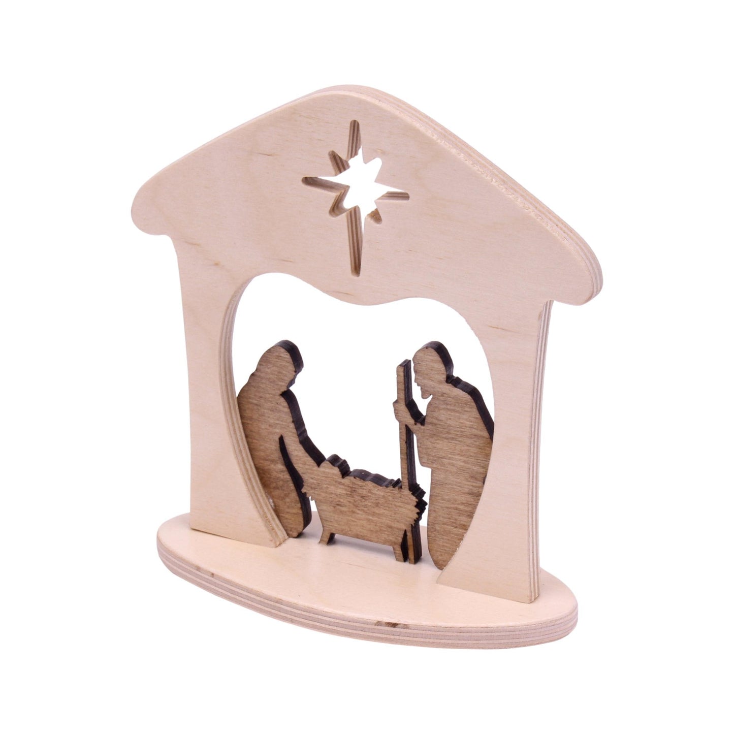 Wooden Manger Scene, One-Piece Nativity Set for Mantel or Shelf