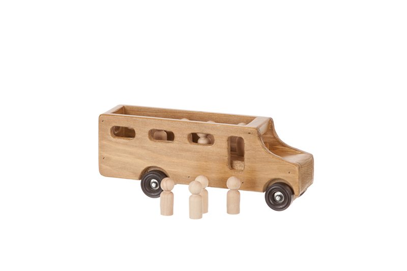 Amish-Made Wooden School Bus Toy With Little People