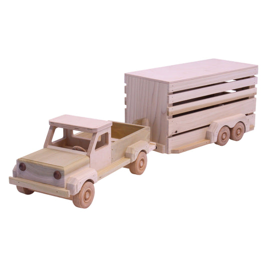 AmishToyBox.com Wooden Pickup & Horse Trailer Toy Set