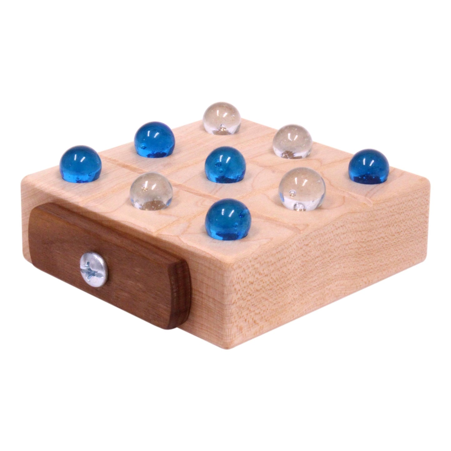 Amish-Made Wooden Travel Tic Tac Toe Game With Glass Marbles