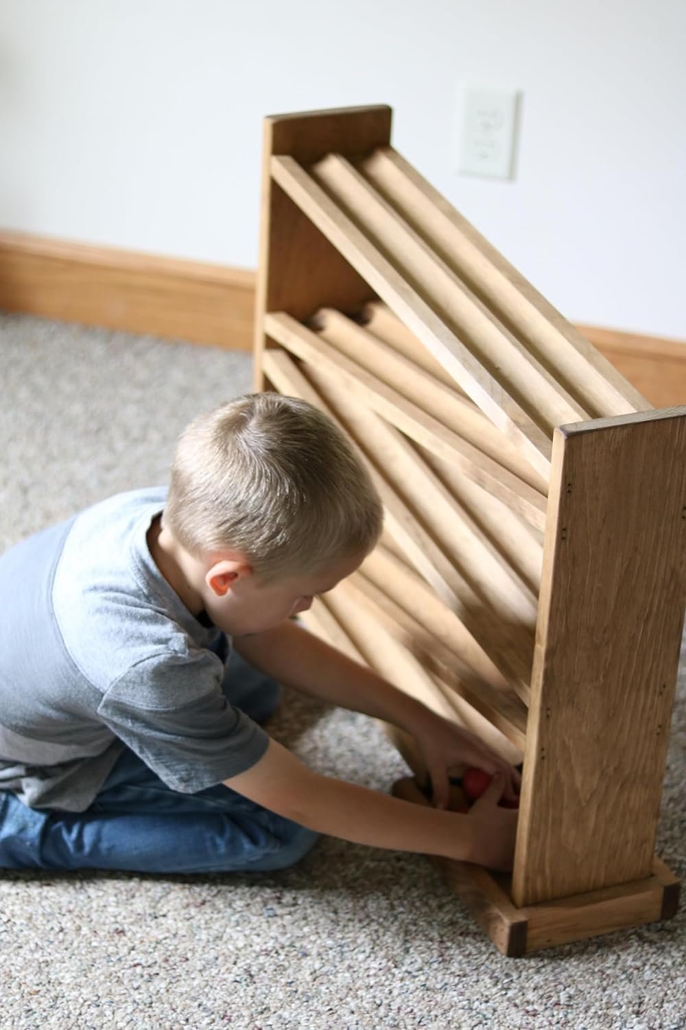 Wooden Ball Roller Racetrack Toy, Amish-Made, with 8 Wooden Balls