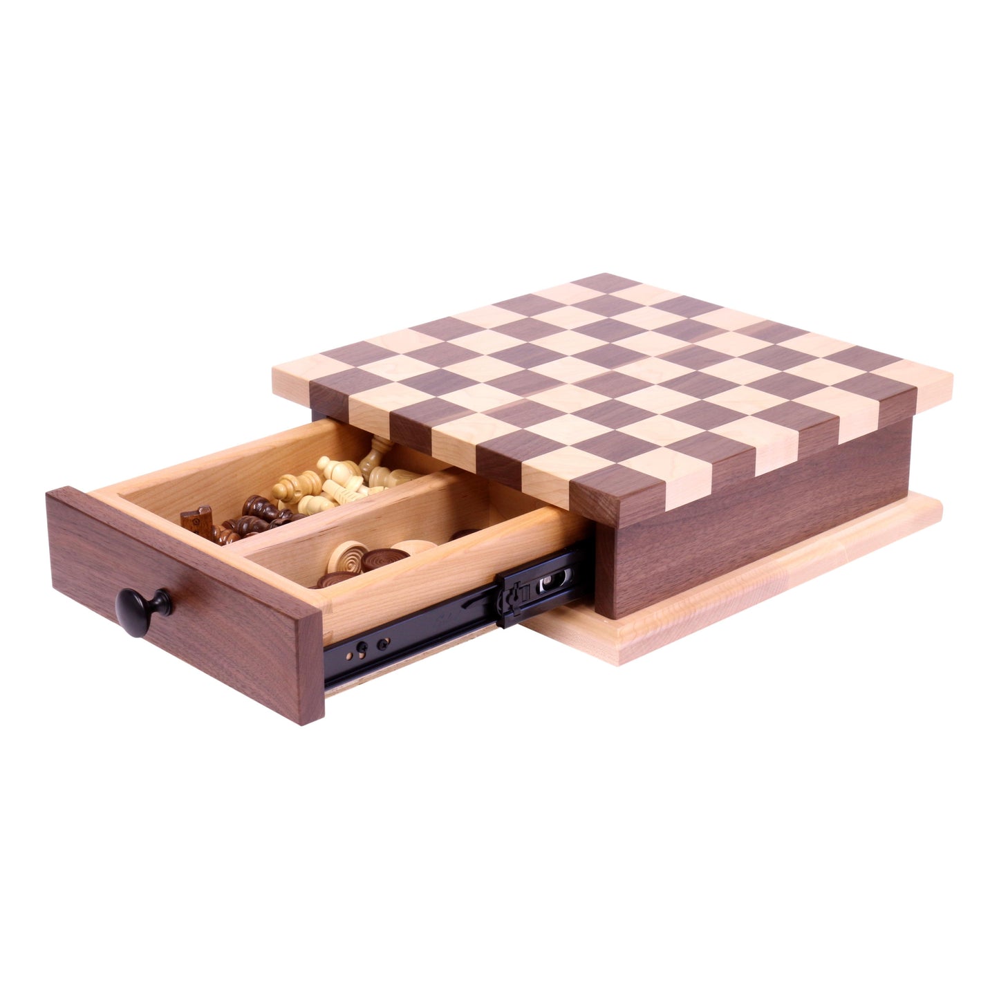 Deluxe Chess/Checkers Wooden Game Board Set - with Pullout Drawer