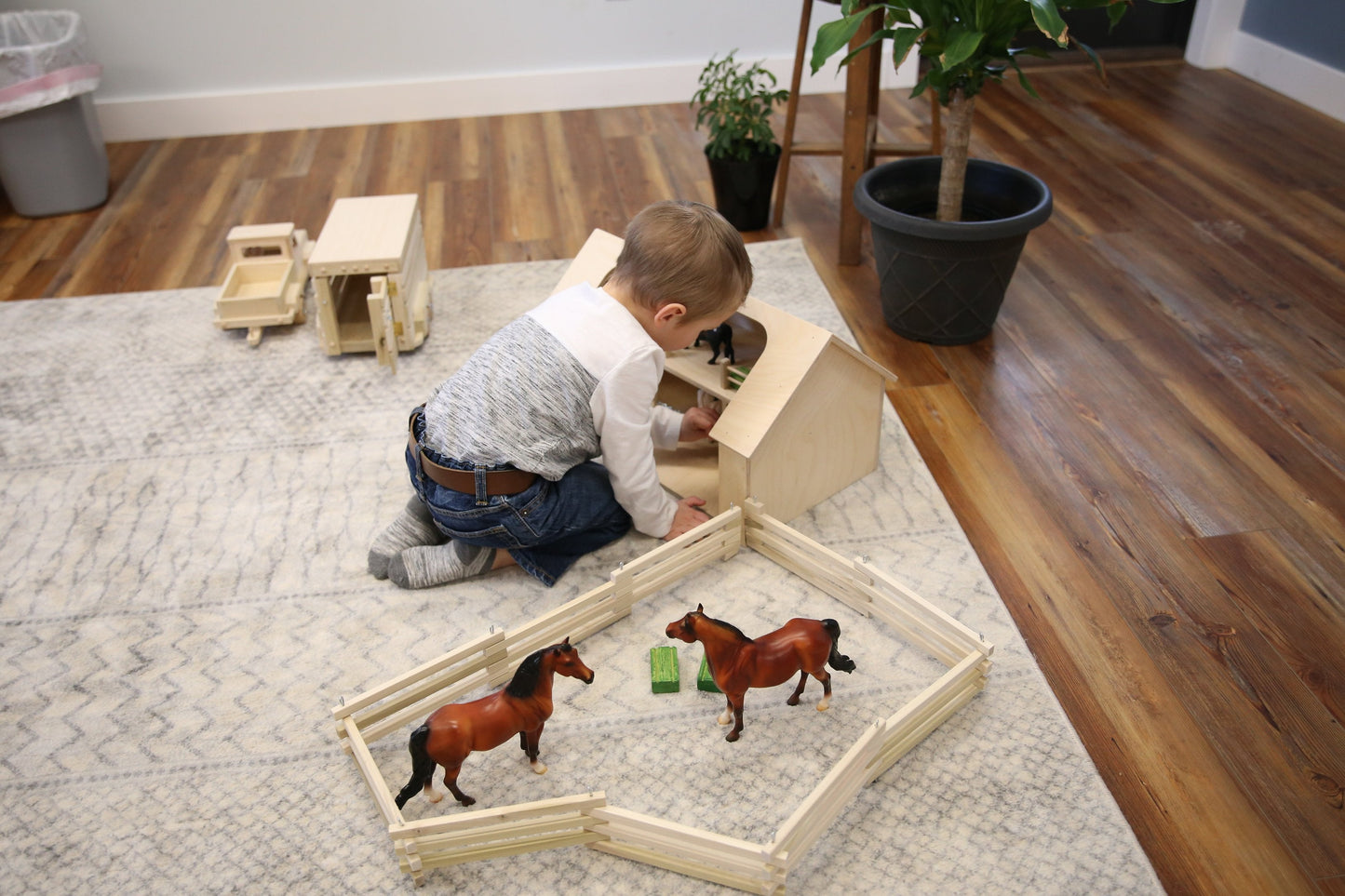 Wooden Amish-Made Ranch Shed Barn Toy, Unfinished Wood