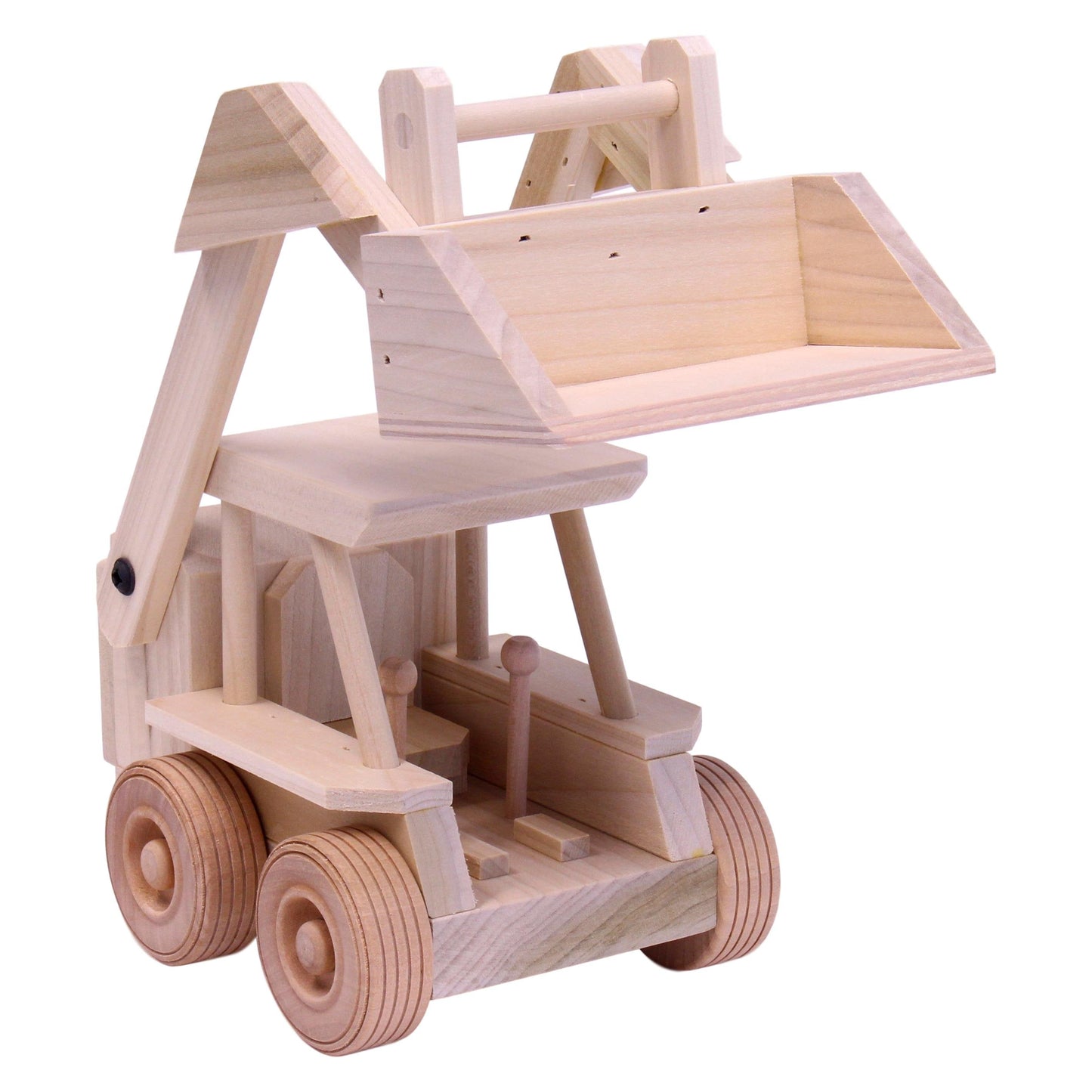 Amish-Made Wooden Skidloader Toy, Skid Steer with Movable Bucket