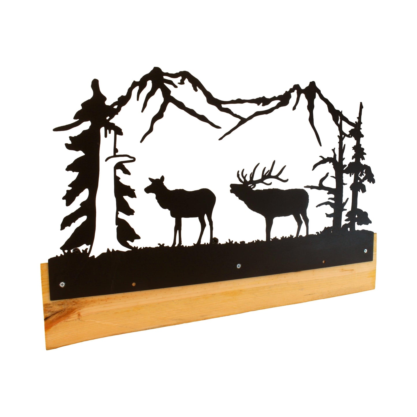 Wood and Metal Coat Rack With 3 Hooks and Rustic Metal Art Silhouette Bear, Deer, or Elk