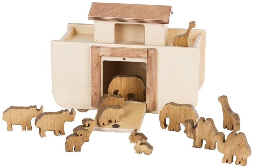 Wooden Noah's Ark Toy with 14 Toy Animals, Amish-Made