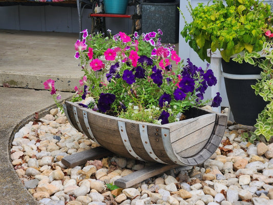 Rustic Flower Planter, Made from Real Wooden Whiskey Barrels, White Oak, Indoor or Outdoor