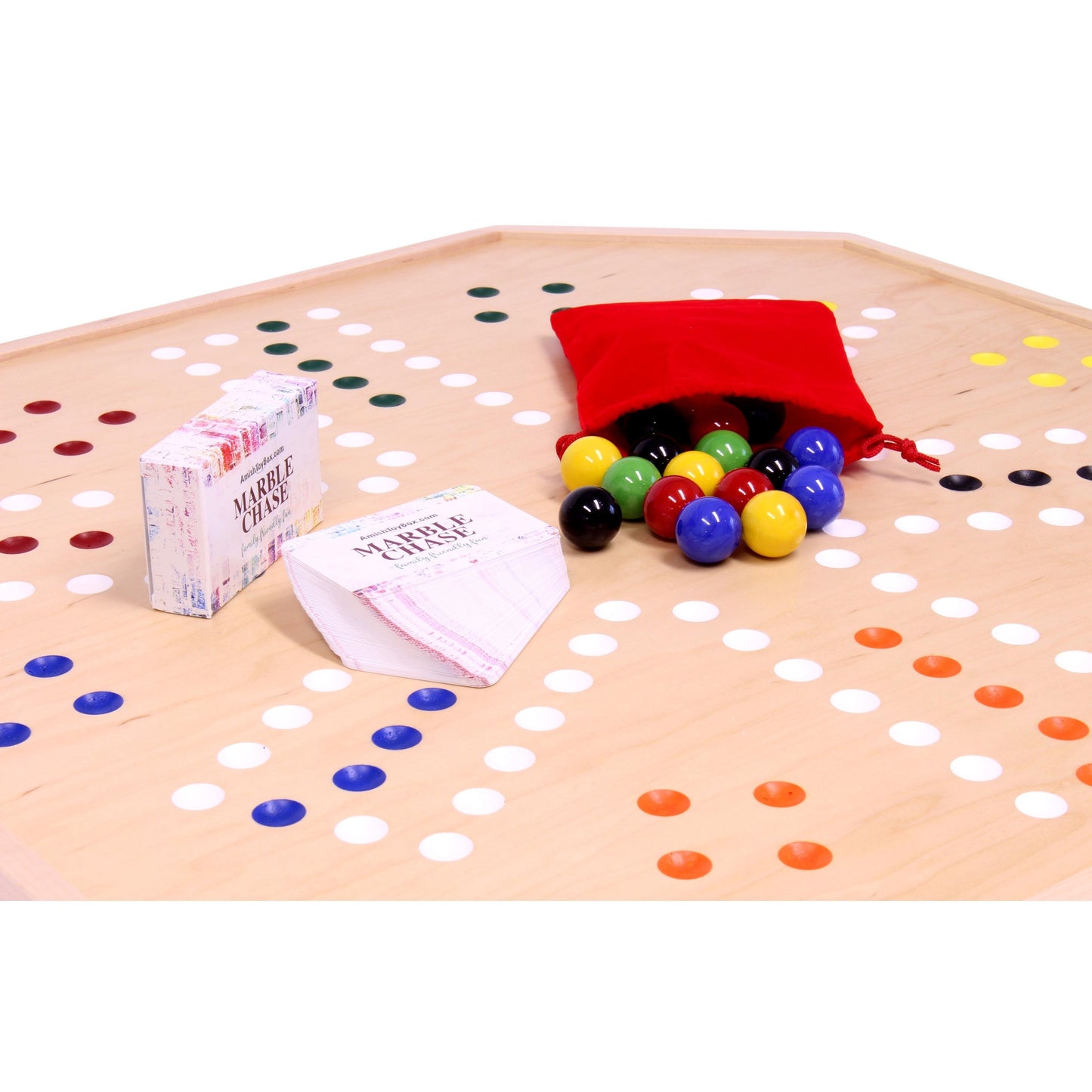 Wooden Marble Chase Board Game Set - 25" Wide Board - Double-Sided