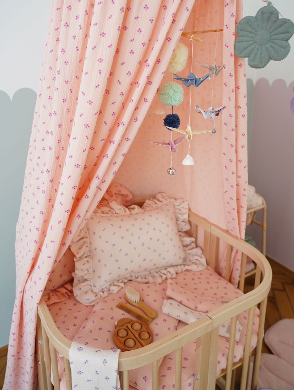 Muslin "Pink forget-me-not" Baby Swaddle Blanket