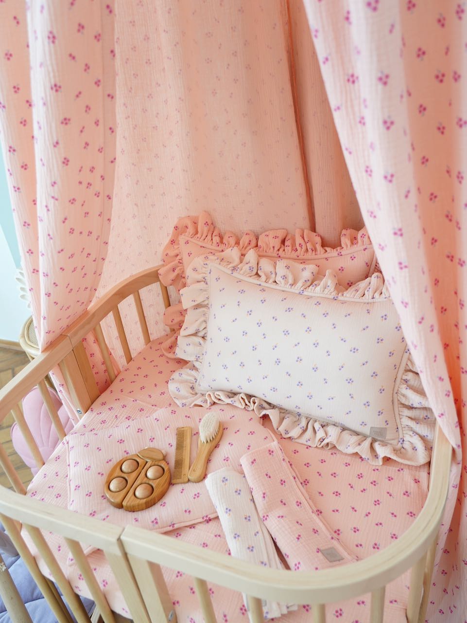 Muslin "Pink forget-me-not" Baby Swaddle Blanket