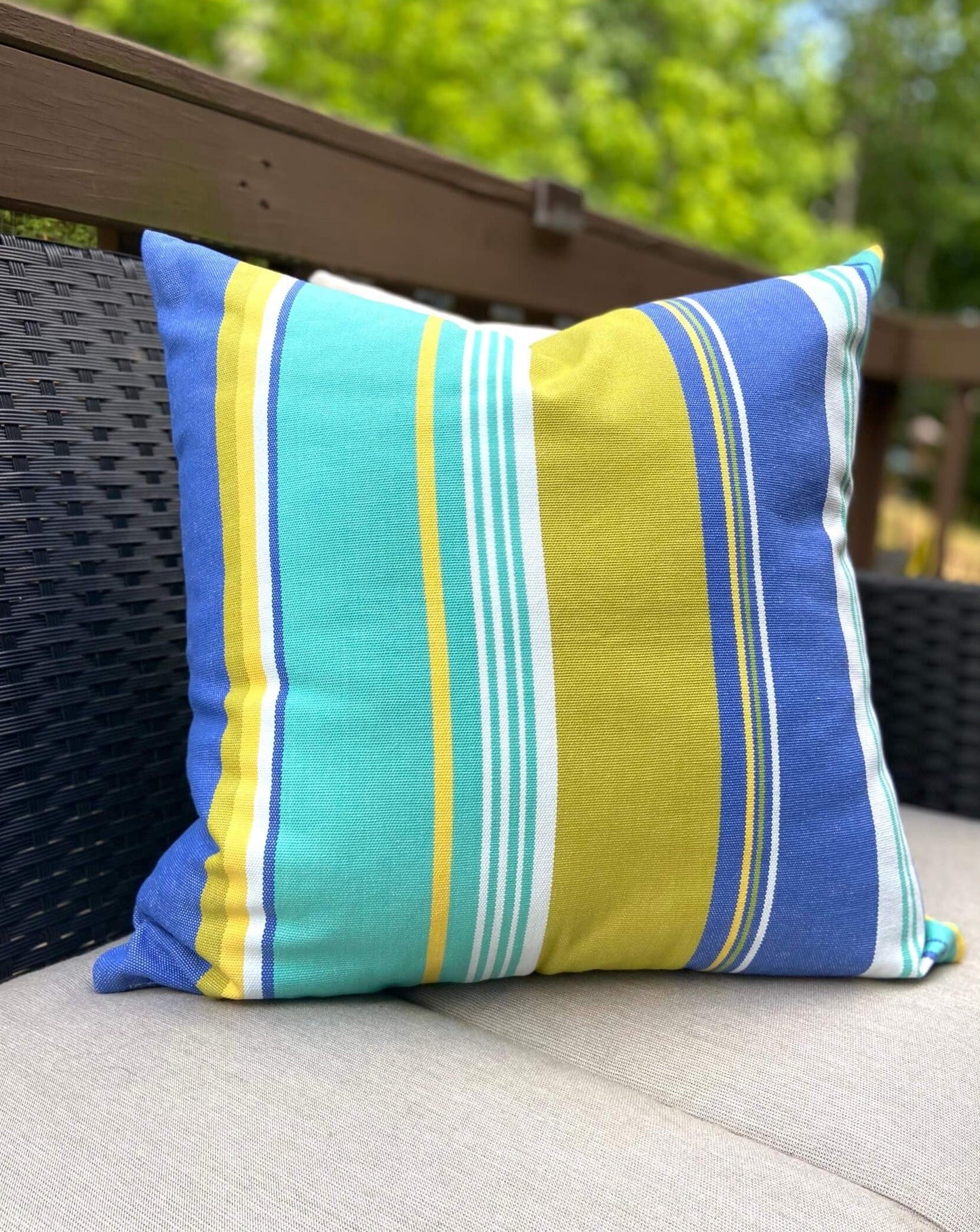 Ocean Blue Green Striped Throw Pillow | OCEAN