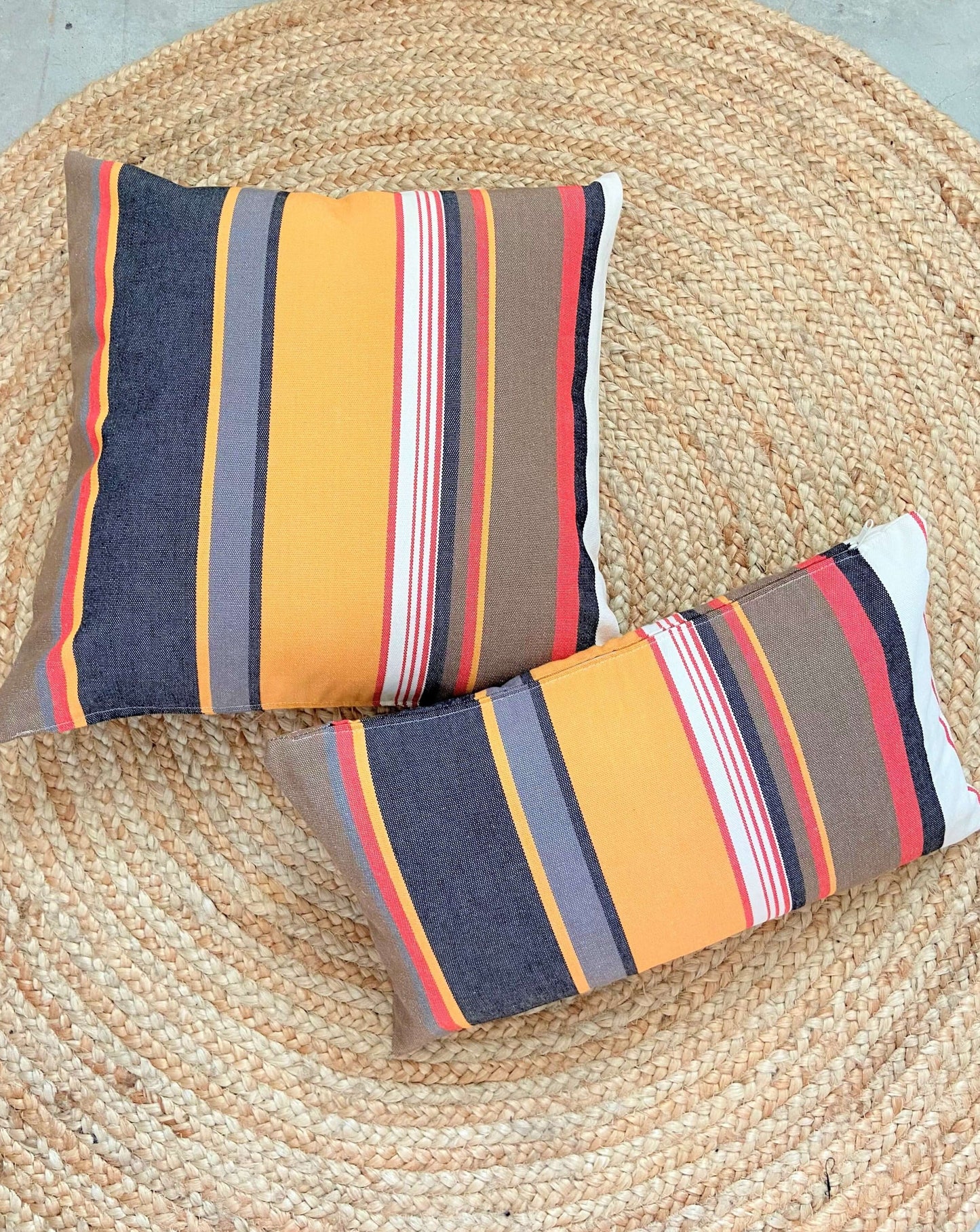 Orange Black Red Striped Throw Pillow | MARIGOLD