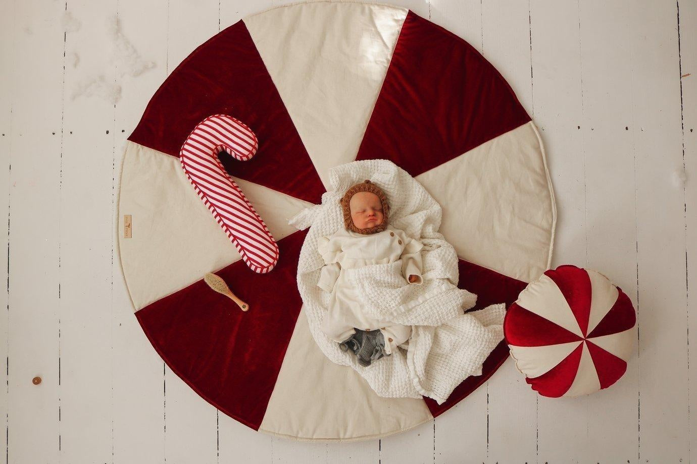 Christmas Red Candy Round Patchwork Mat