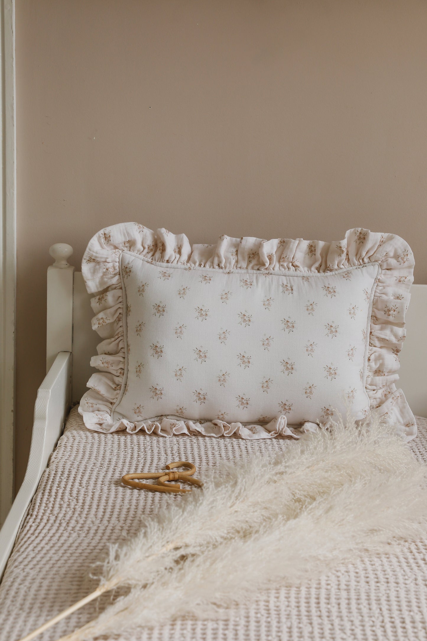 "Boho Flowers" Muslin Pillow with Frill