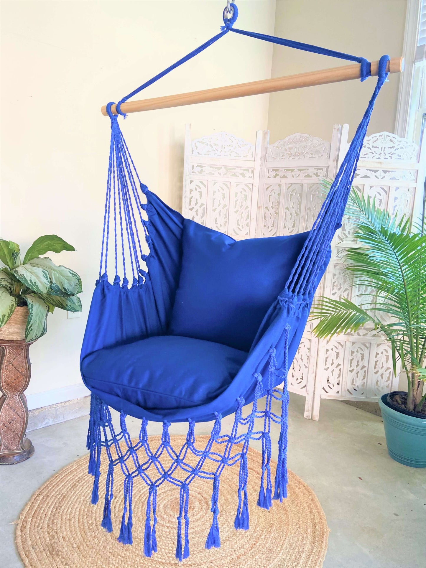 Blue Macrame Hanging Chair Hammock Swing | SERENA BLUE