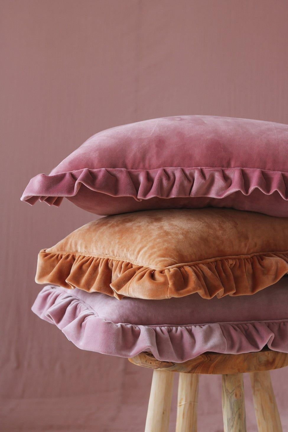 Light Pink Soft Velvet Pillow with Frill