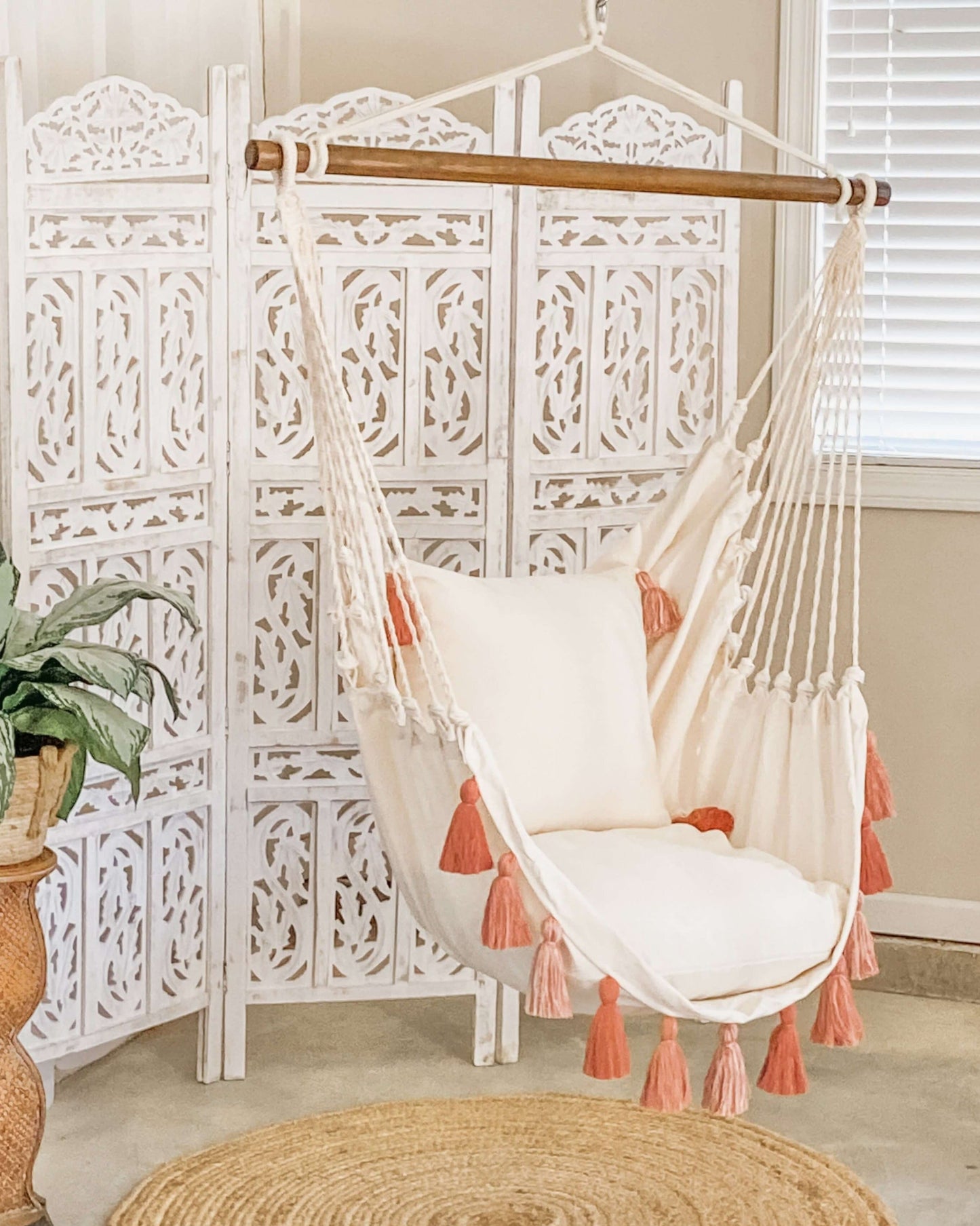 Boho Hanging Hammock Chair Swing with Tassels | LILY PINK